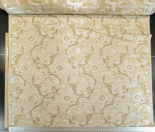 Scalamandre Old World Weavers Allegra Lampas III Ivory Brown Silk Heavy - By The Yard - MSRP USD 796/Y