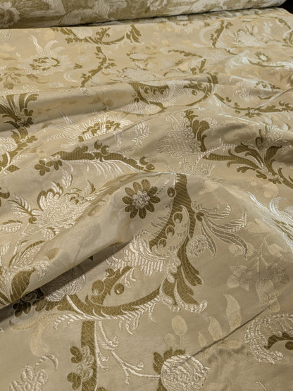 Scalamandre Old World Weavers Allegra Lampas III Ivory Brown Silk Heavy - By The Yard - MSRP USD 796/Y
