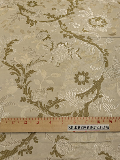 Scalamandre Old World Weavers Allegra Lampas III Ivory Brown Silk Heavy - By The Yard - MSRP USD 796/Y
