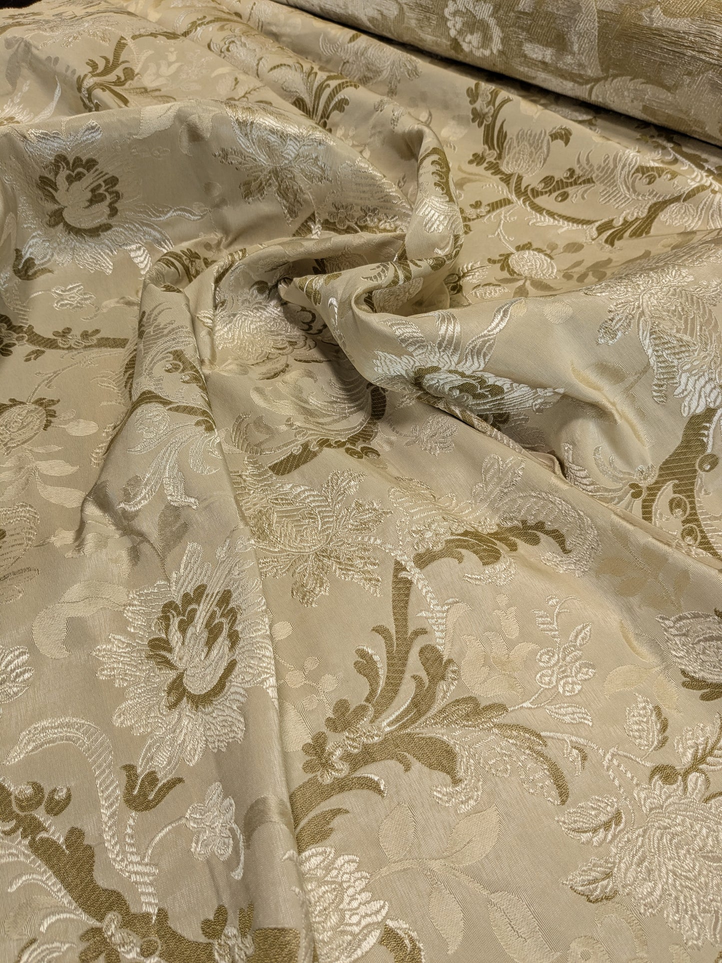 Scalamandre Old World Weavers Allegra Lampas III Ivory Brown Silk Heavy - By The Yard - MSRP USD 796/Y