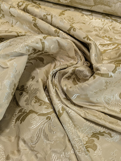 Scalamandre Old World Weavers Allegra Lampas III Ivory Brown Silk Heavy - By The Yard - MSRP USD 796/Y