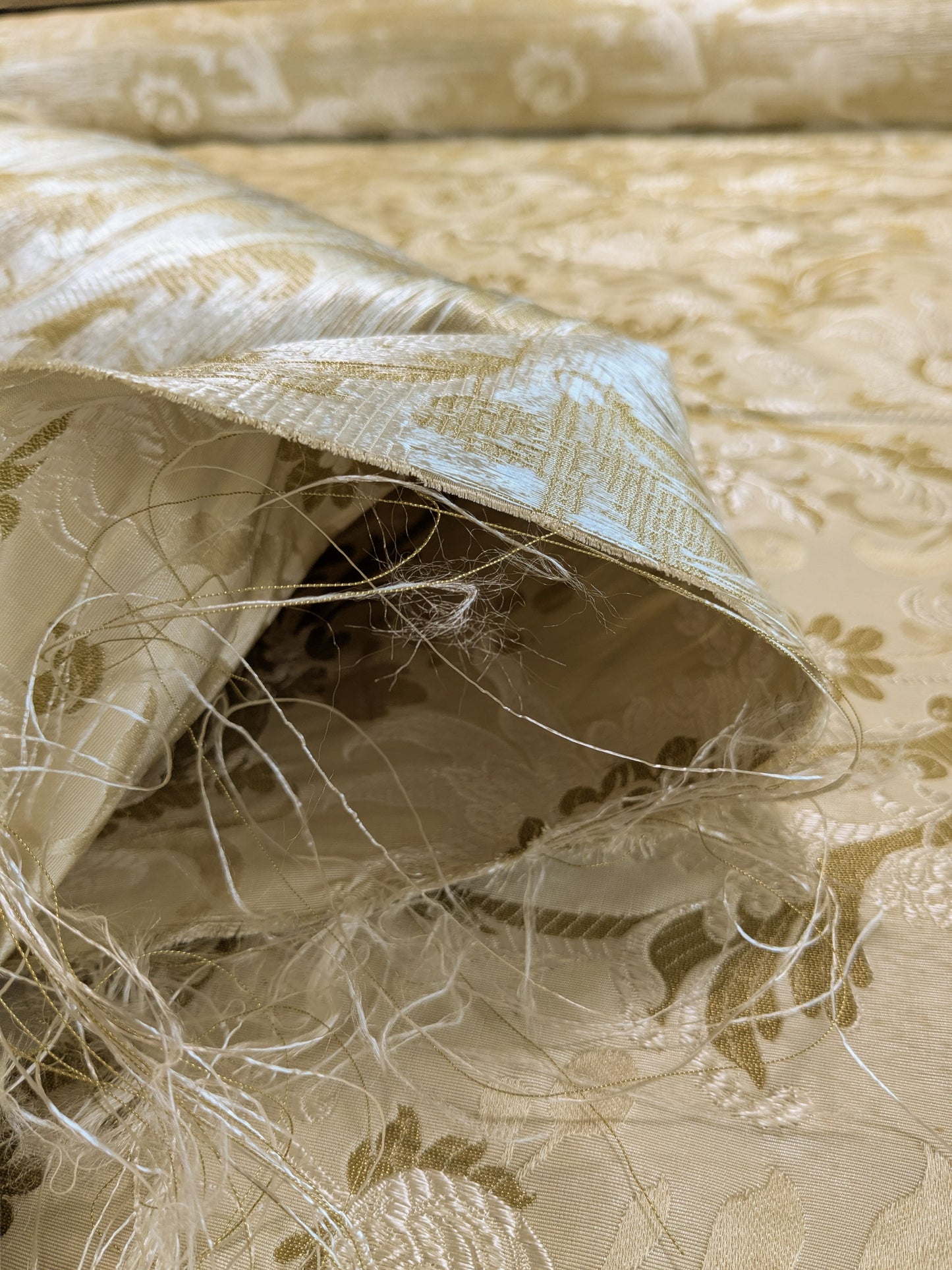 Scalamandre Old World Weavers Allegra Lampas III Ivory Brown Silk Heavy - By The Yard - MSRP USD 796/Y