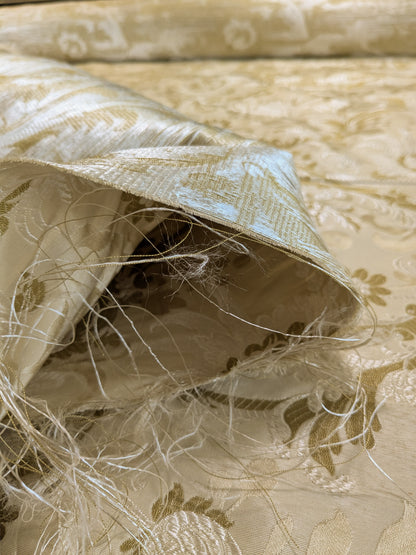 Scalamandre Old World Weavers Allegra Lampas III Ivory Brown Silk Heavy - By The Yard - MSRP USD 796/Y