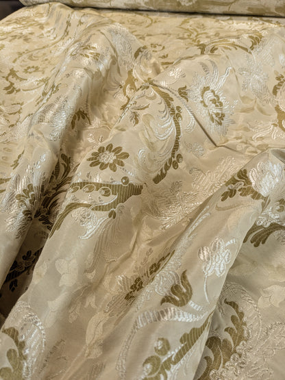 Scalamandre Old World Weavers Allegra Lampas III Ivory Brown Silk Heavy - By The Yard - MSRP USD 796/Y