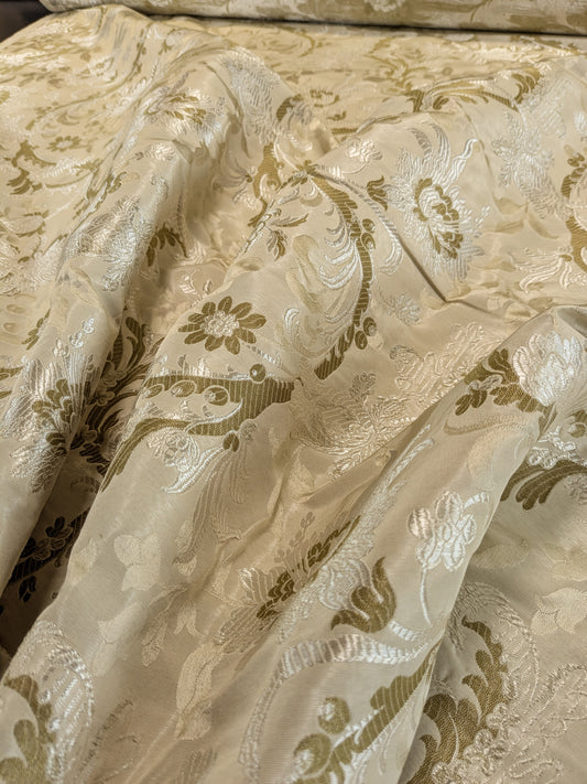 Scalamandre Old World Weavers Allegra Lampas III Ivory Brown Silk Heavy - By The Yard - MSRP USD 796/Y