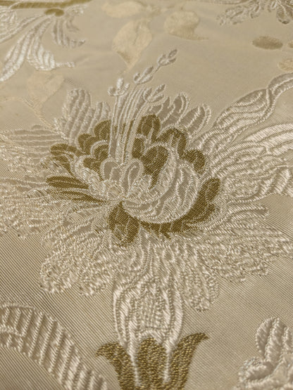 Scalamandre Old World Weavers Allegra Lampas III Ivory Brown Silk Heavy - By The Yard - MSRP USD 796/Y