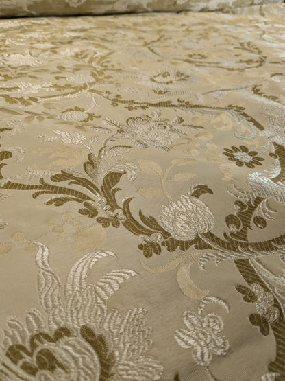 Scalamandre Old World Weavers Allegra Lampas III Ivory Brown Silk Heavy - By The Yard - MSRP USD 796/Y