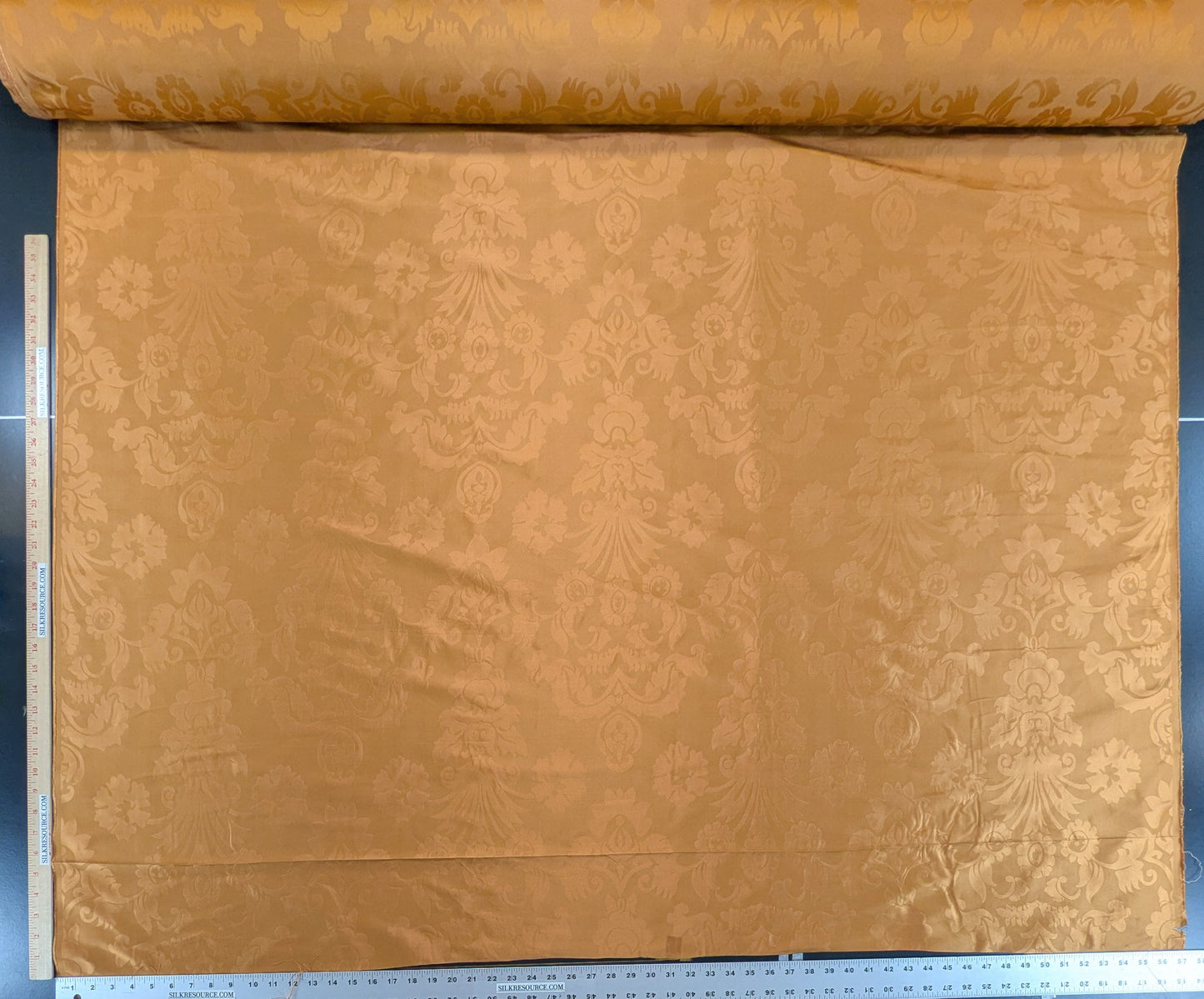 Simple Greek Damask 100% Silk Sunset Red Gold Rose Orange