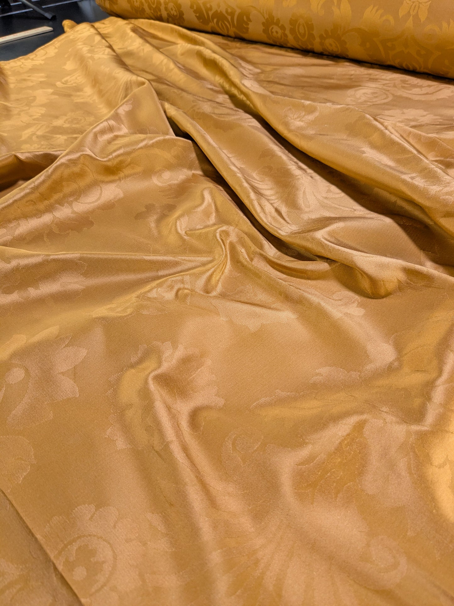 Simple Greek Damask 100% Silk Sunset Red Gold Rose Orange