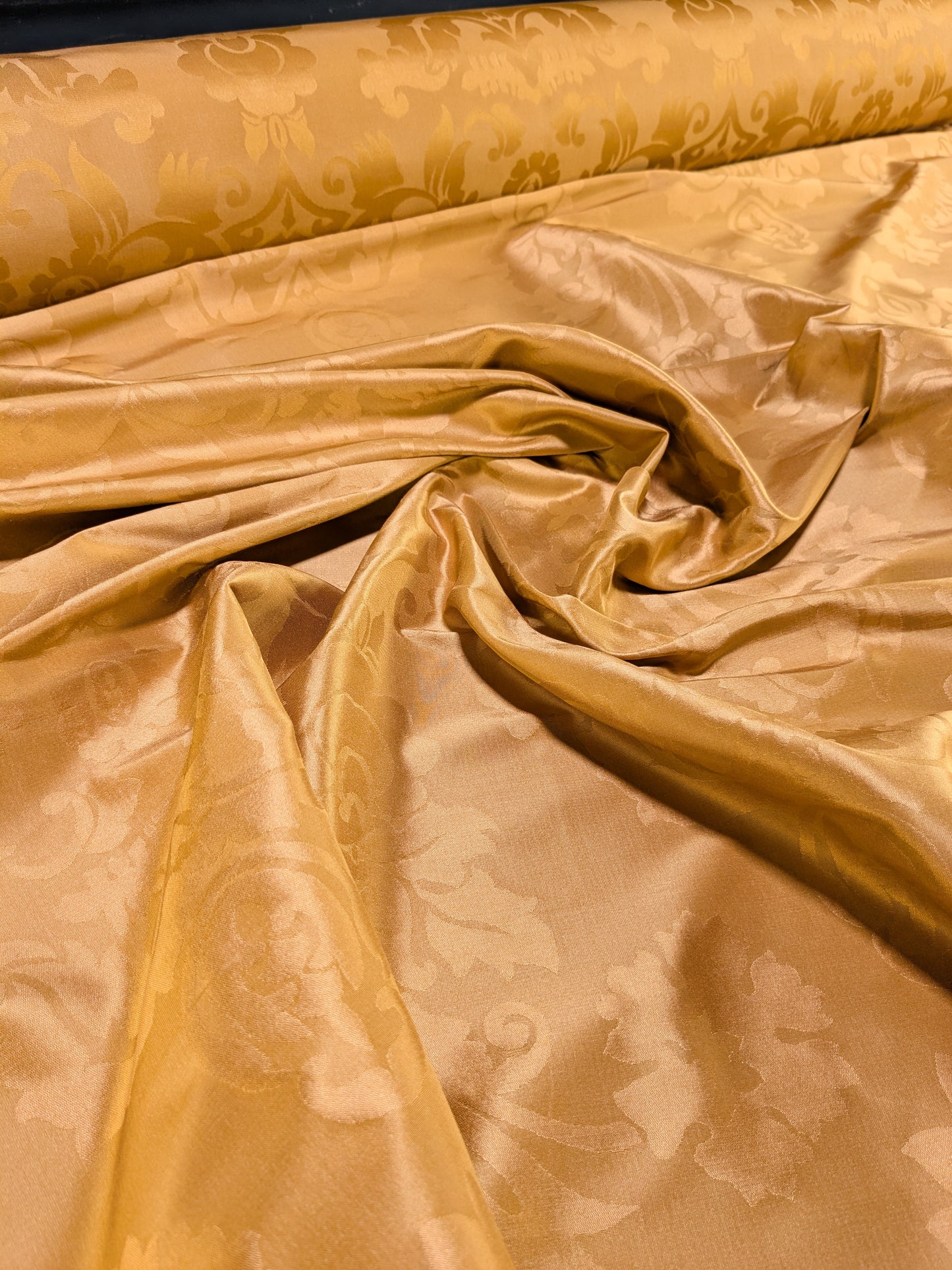 Simple Greek Damask 100% Silk Sunset Red Gold Rose Orange