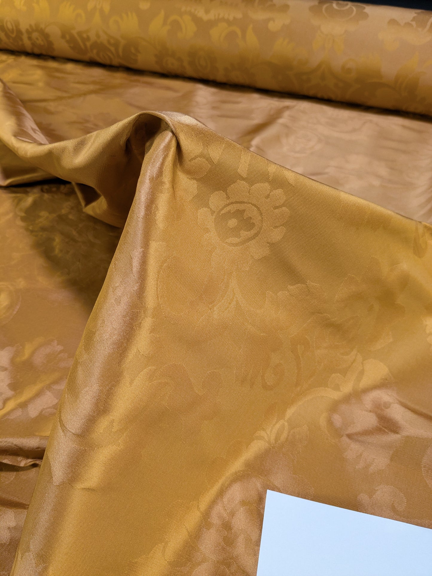 Simple Greek Damask 100% Silk Sunset Red Gold Rose Orange
