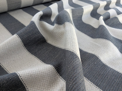Scalamandre Indy Charcoal Black White Linen Cotton Blend Texture Stripe Sophisticated Heavy Duty - By The Yard