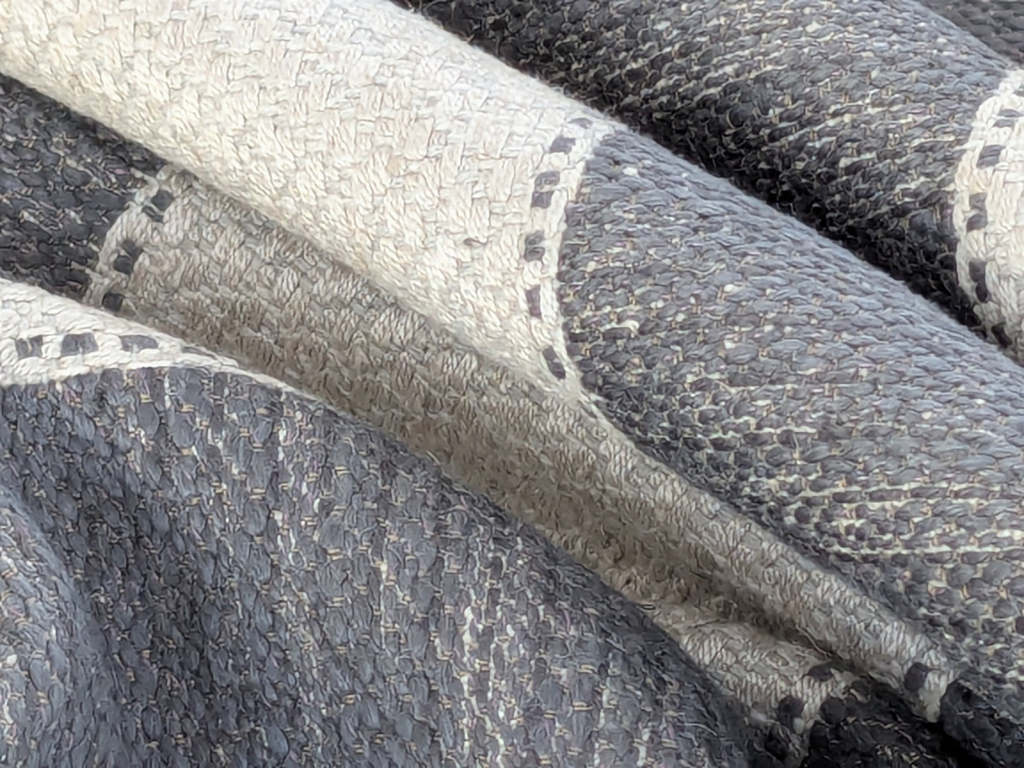 Scalamandre Indy Charcoal Black White Linen Cotton Blend Texture Stripe Sophisticated Heavy Duty - By The Yard