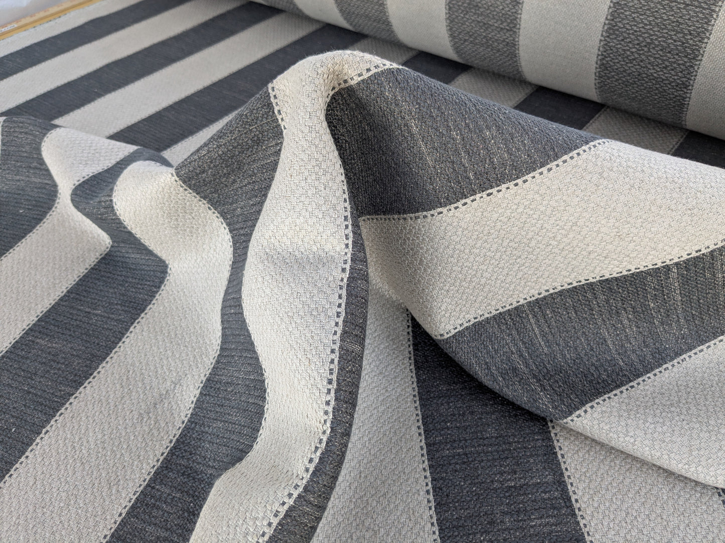 Scalamandre Indy Charcoal Black White Linen Cotton Blend Texture Stripe Sophisticated Heavy Duty - By The Yard