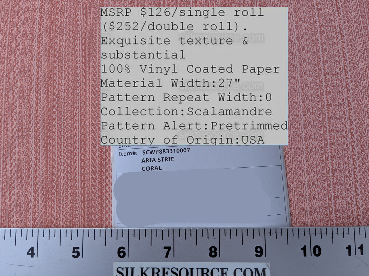 Scalamandre Aria Strie Coral Pink Wallpaper 5 Yards Single Roll MSRP USD 126/single Roll