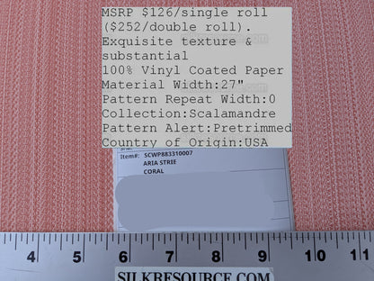 Scalamandre Aria Strie Coral Pink Wallpaper 5 Yards Single Roll MSRP USD 126/single Roll