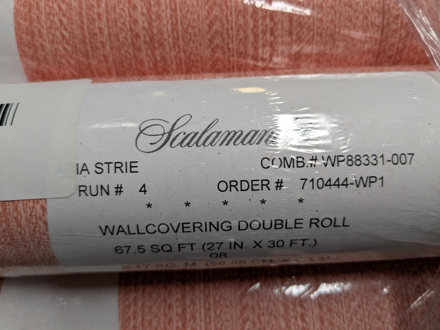 Scalamandre Aria Strie Coral Pink Wallpaper 5 Yards Single Roll MSRP USD 126/single Roll