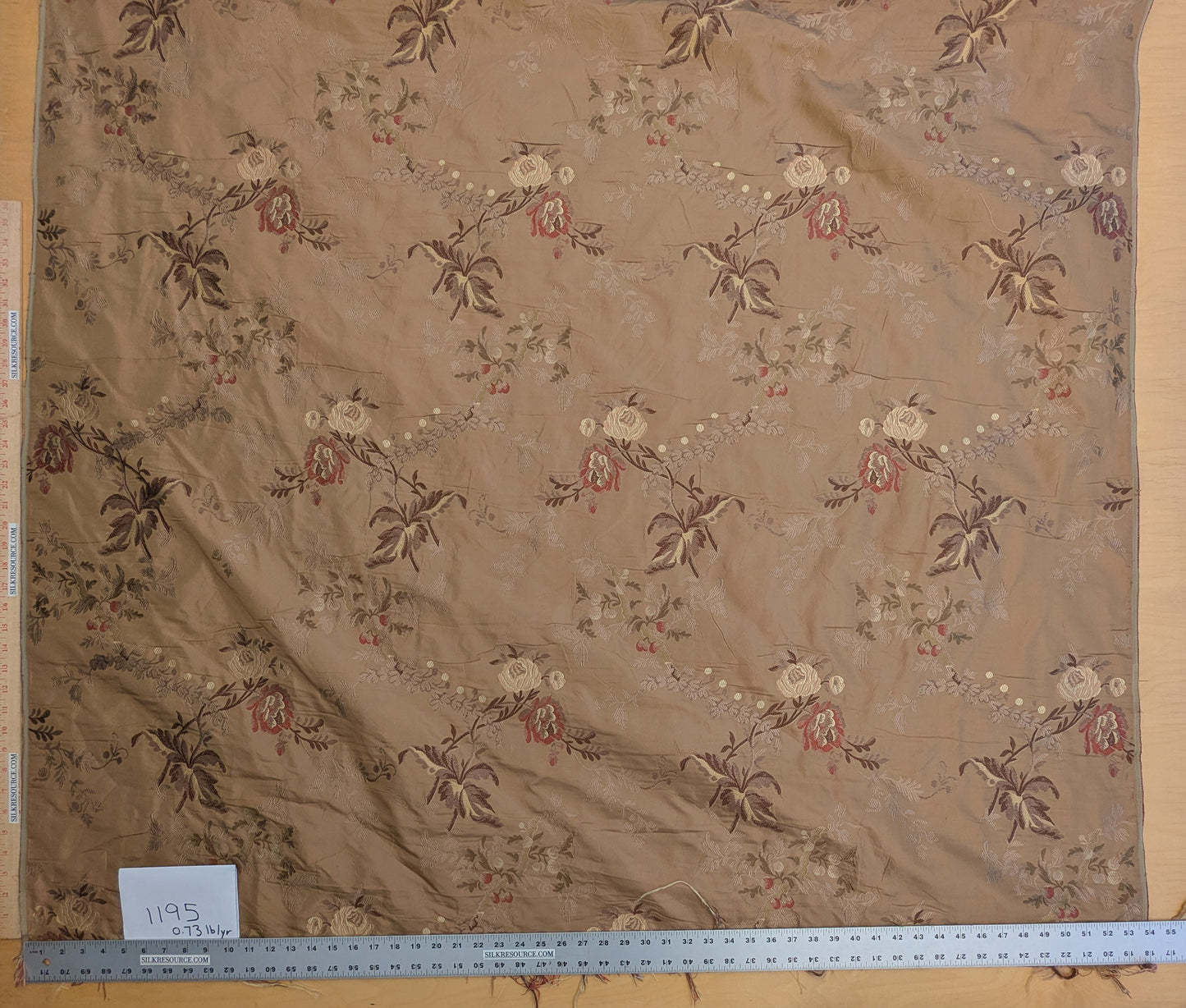 Decor de Paris French Flora Brown Floral Silk Lampas Multi on Cinnamon Red- By The Yard - MSRP $400+