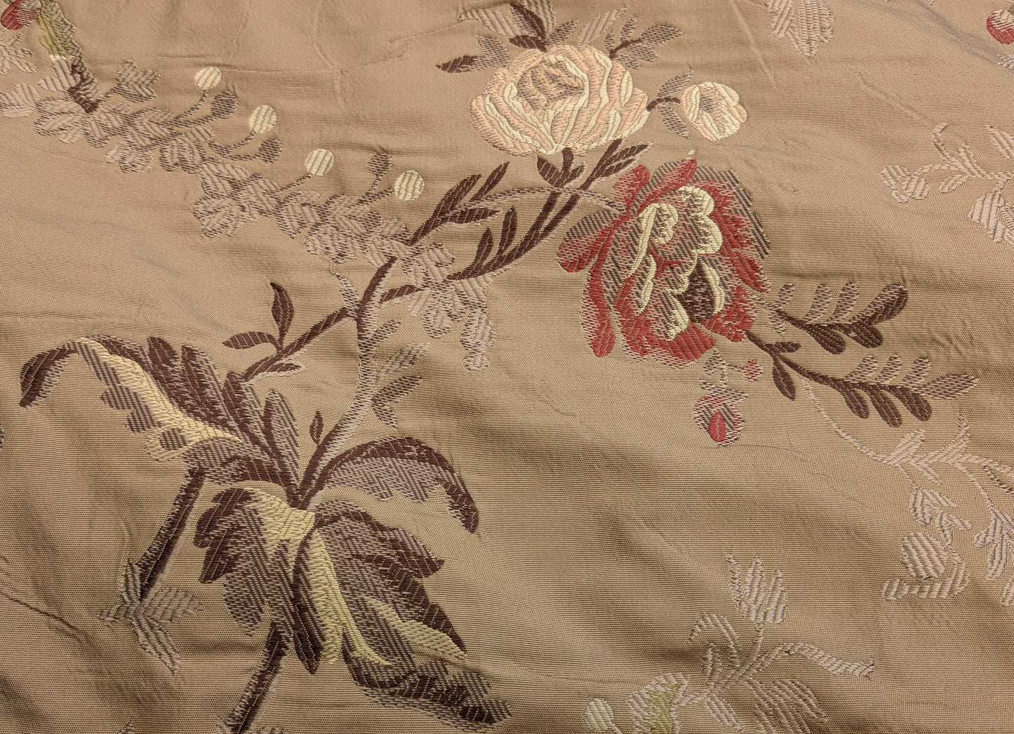 Decor de Paris French Flora Brown Floral Silk Lampas Multi on Cinnamon Red- By The Yard - MSRP $400+