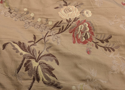 Decor de Paris French Flora Brown Floral Silk Lampas Multi on Cinnamon Red- By The Yard - MSRP $400+