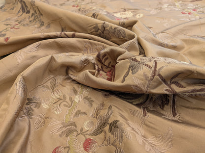 Decor de Paris French Flora Brown Floral Silk Lampas Multi on Cinnamon Red- By The Yard - MSRP $400+