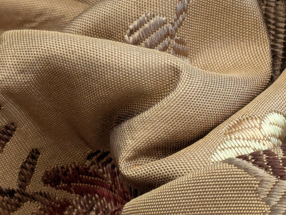 Decor de Paris French Flora Brown Floral Silk Lampas Multi on Cinnamon Red- By The Yard - MSRP $400+