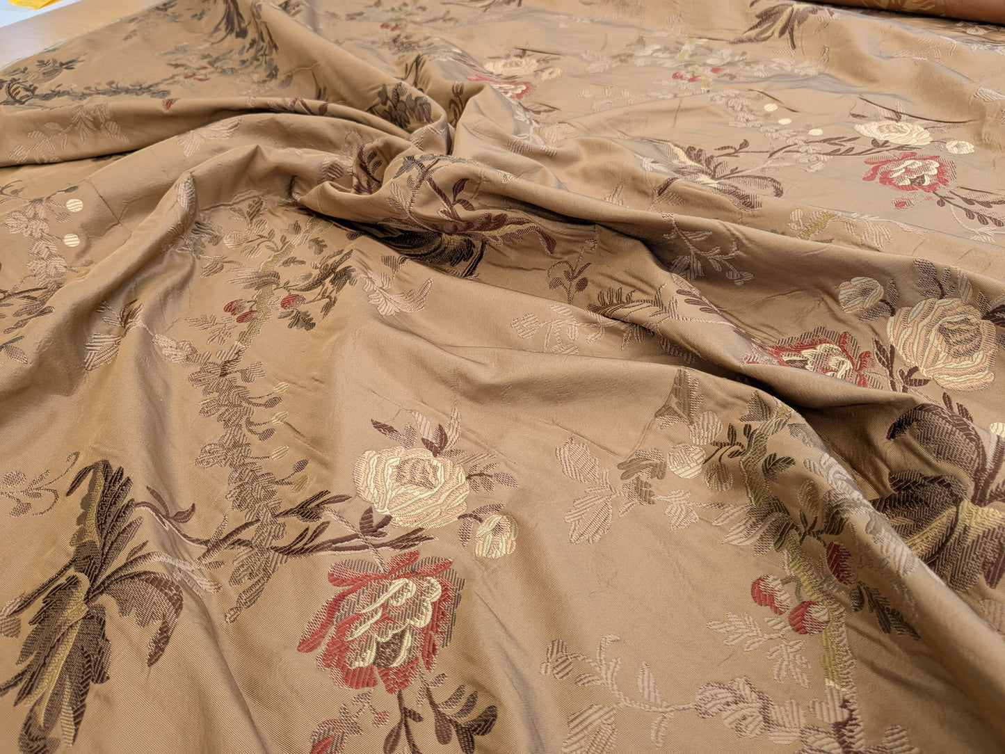 Decor de Paris French Flora Brown Floral Silk Lampas Multi on Cinnamon Red- By The Yard - MSRP $400+