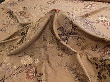 Decor de Paris French Flora Brown Floral Silk Lampas Multi on Cinnamon Red- By The Yard - MSRP $400+