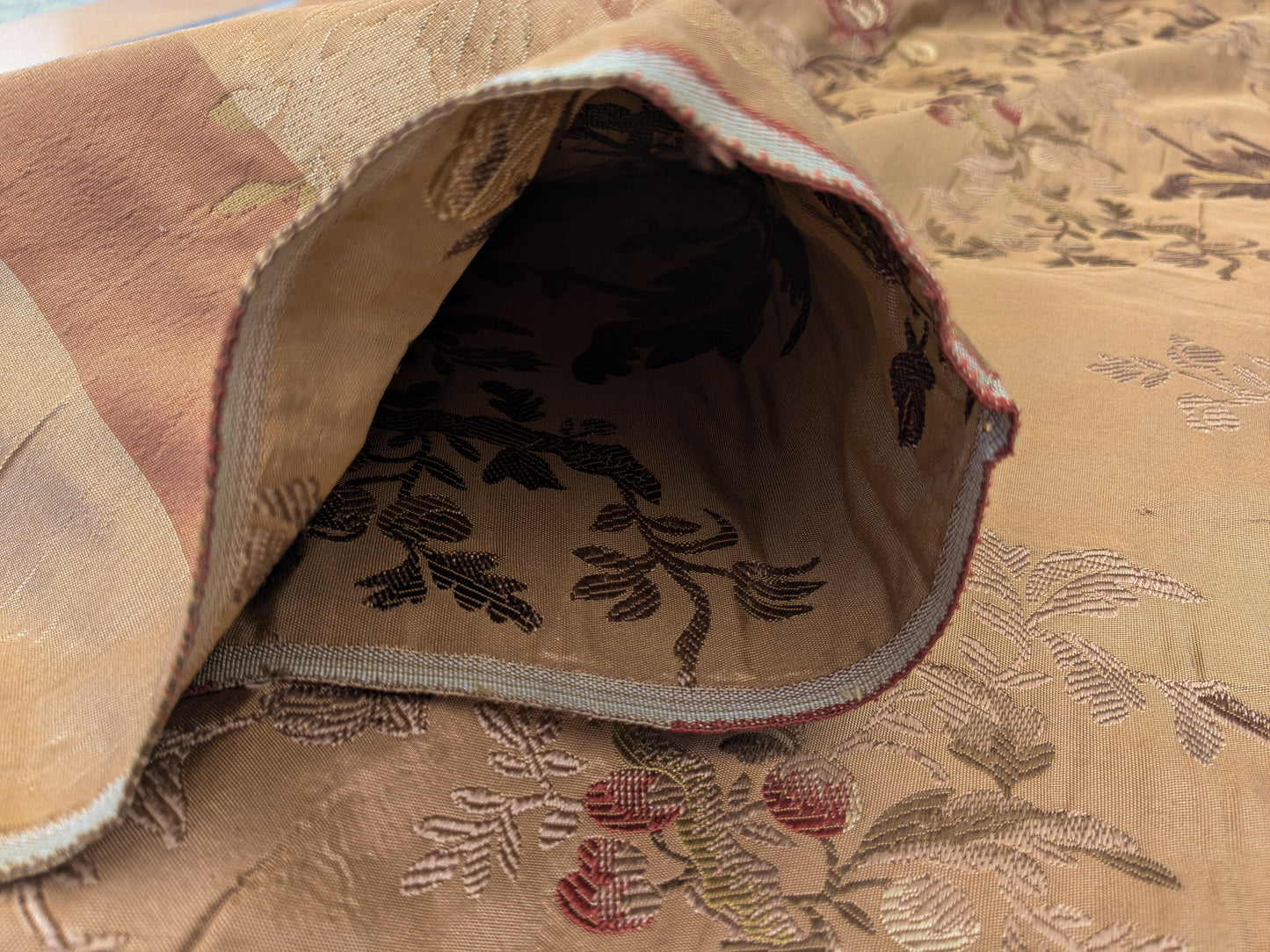 Decor de Paris French Flora Brown Floral Silk Lampas Multi on Cinnamon Red- By The Yard - MSRP $400+