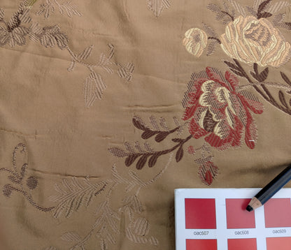 Decor de Paris French Flora Brown Floral Silk Lampas Multi on Cinnamon Red- By The Yard - MSRP $400+