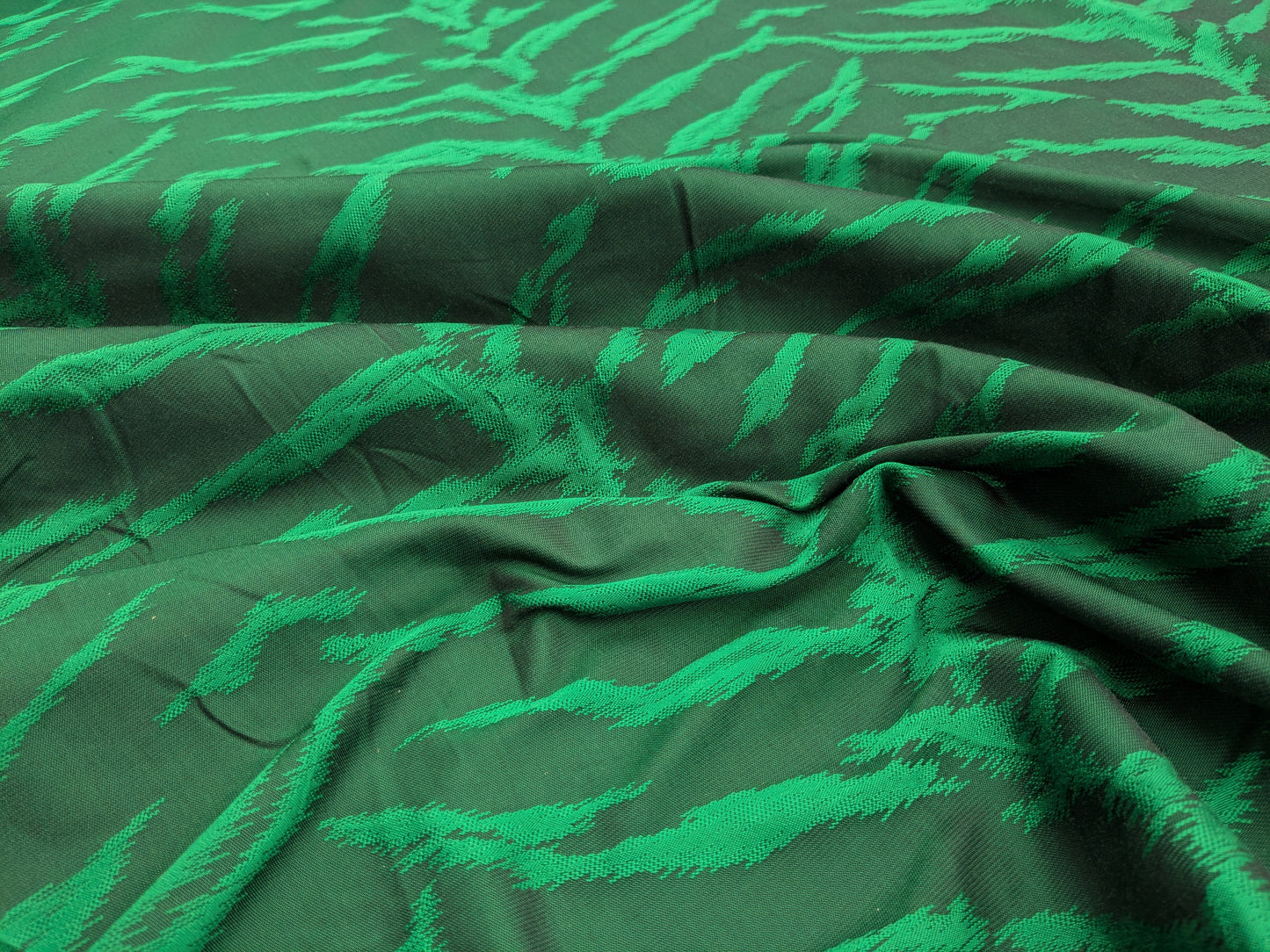 Jungle Zebra Safari Cheetah Tiger Silk Lampas Emerald Green Animal Skin By Yard