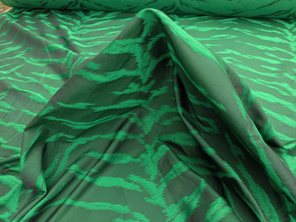 Jungle Zebra Safari Cheetah Tiger Silk Lampas Emerald Green Animal Skin By Yard