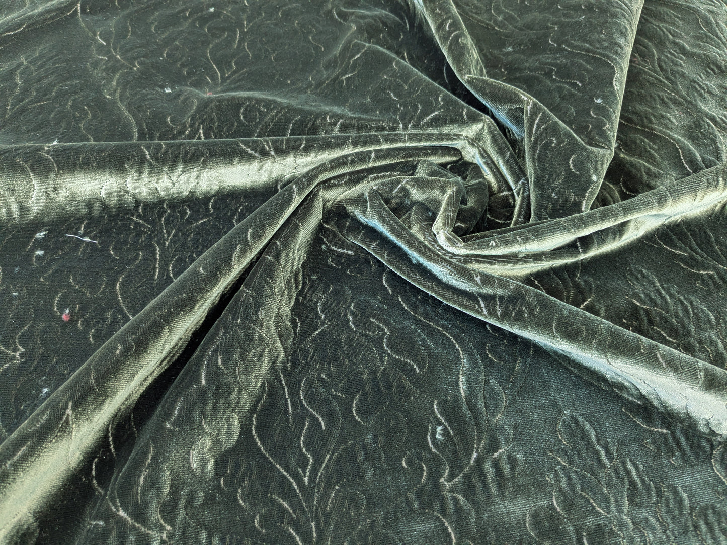 Palazzo Grassi Gaufrage Silk Velvet & Cut Velvet Olive Green Renaissance Damask MSRP $1000+/yard