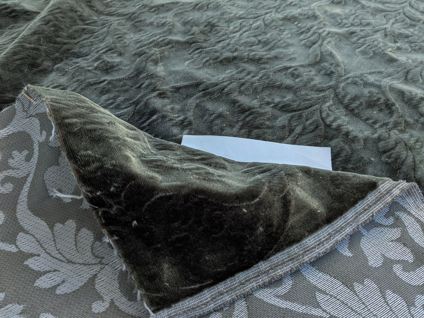 Palazzo Grassi Gaufrage Silk Velvet & Cut Velvet Olive Green Renaissance Damask MSRP $1000+/yard