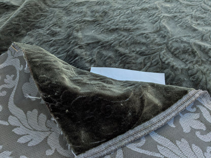 Palazzo Grassi Gaufrage Silk Velvet & Cut Velvet Olive Green Renaissance Damask MSRP $1000+/yard