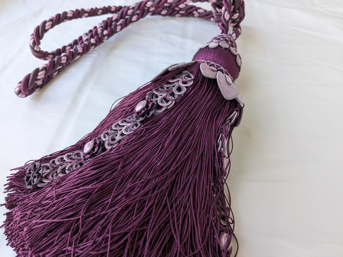 AMETHYSTE Colorway Samuel and Sons Palais Silk Tieback With Jasmines Silk Cotton Wood - MSRP USD 1300 Each - Special Order