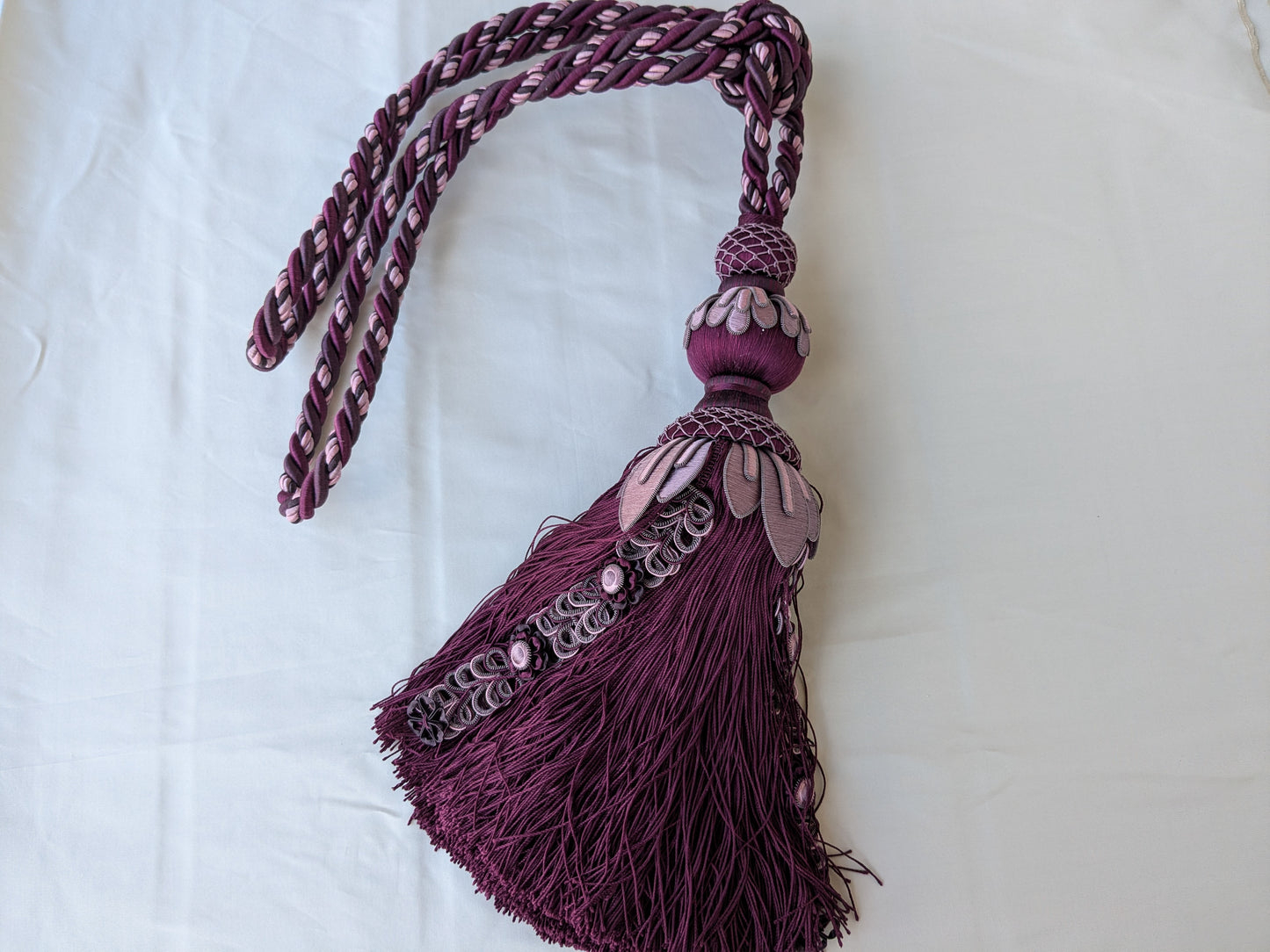 AMETHYSTE Colorway Samuel and Sons Palais Silk Tieback With Jasmines Silk Cotton Wood - MSRP USD 1300 Each - Special Order