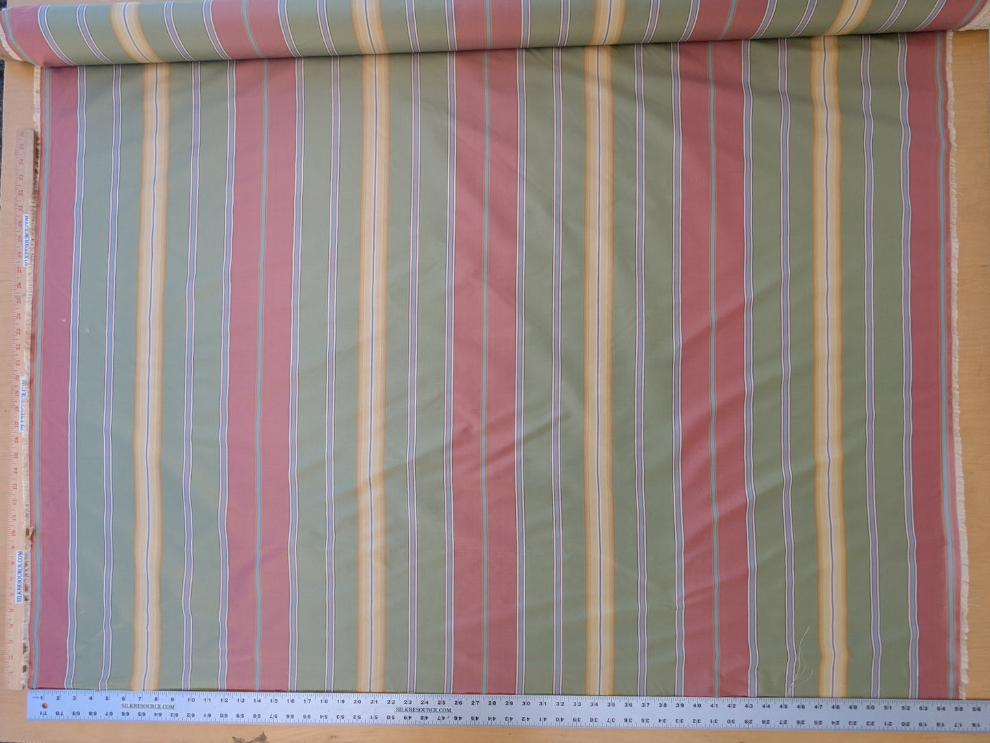 Travers Summer Days Silk Stripe Rainbow Watermelon Red Pink Meadow Green Yellow Gold - By the yard