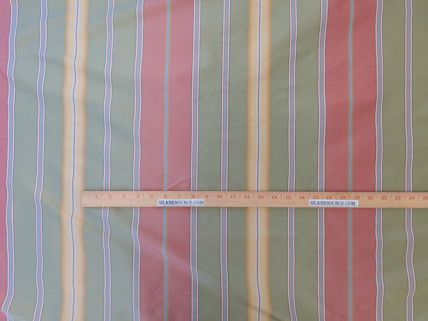 Travers Summer Days Silk Stripe Rainbow Watermelon Red Pink Meadow Green Yellow Gold - By the yard