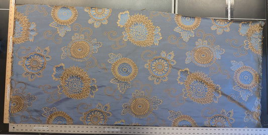0.75 yard Asian Modern 100% Silk Jacquard Retro Mum "Steel Blue" Brown Blue