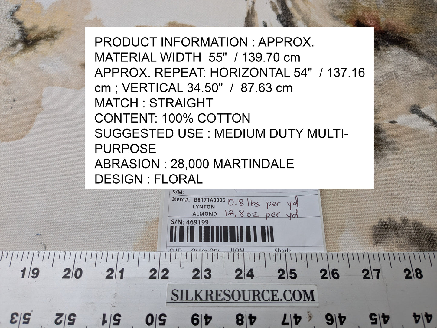 Scalamandre Lynton Almond Brown White 100% Cotton Floral - By the yard