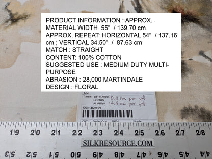 Scalamandre Lynton Almond Brown White 100% Cotton Floral - By the yard