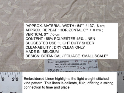 Scalamandre Leaf Dance Embroidered Linen Natural & Off-White Leaf Botanical - By the yard