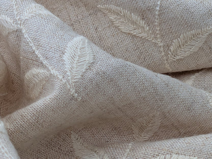 Scalamandre Leaf Dance Embroidered Linen Natural & Off-White Leaf Botanical - By the yard