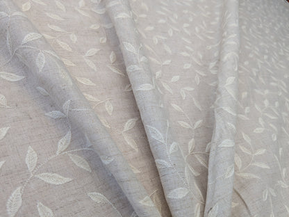 Scalamandre Leaf Dance Embroidered Linen Natural & Off-White Leaf Botanical - By the yard