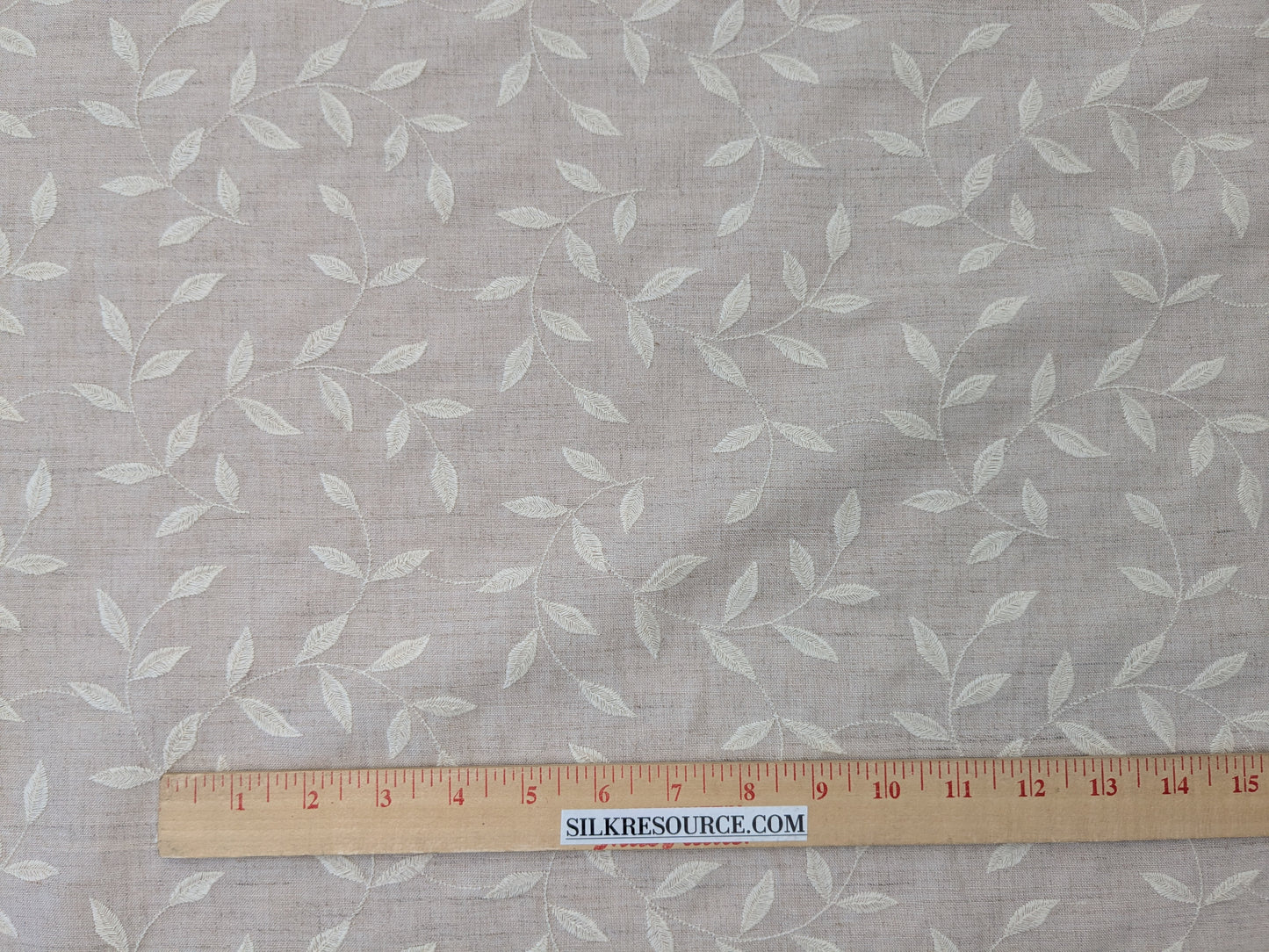 Scalamandre Leaf Dance Embroidered Linen Natural & Off-White Leaf Botanical - By the yard