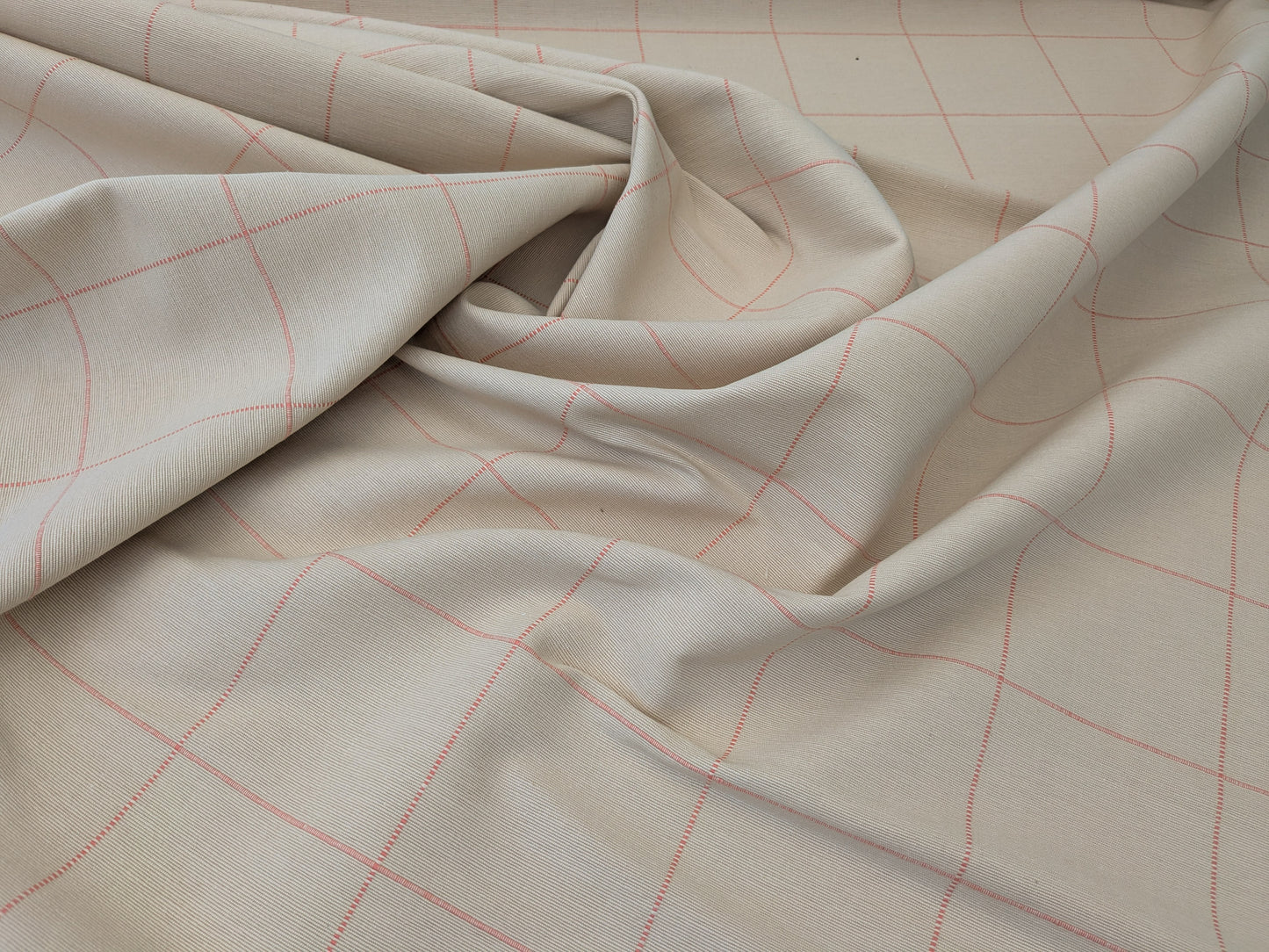 Scalamandre William Check Coral on Beige Red Cotton Reversible Plaid Check - by the yard