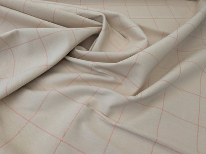 Scalamandre William Check Coral on Beige Red Cotton Reversible Plaid Check - by the yard