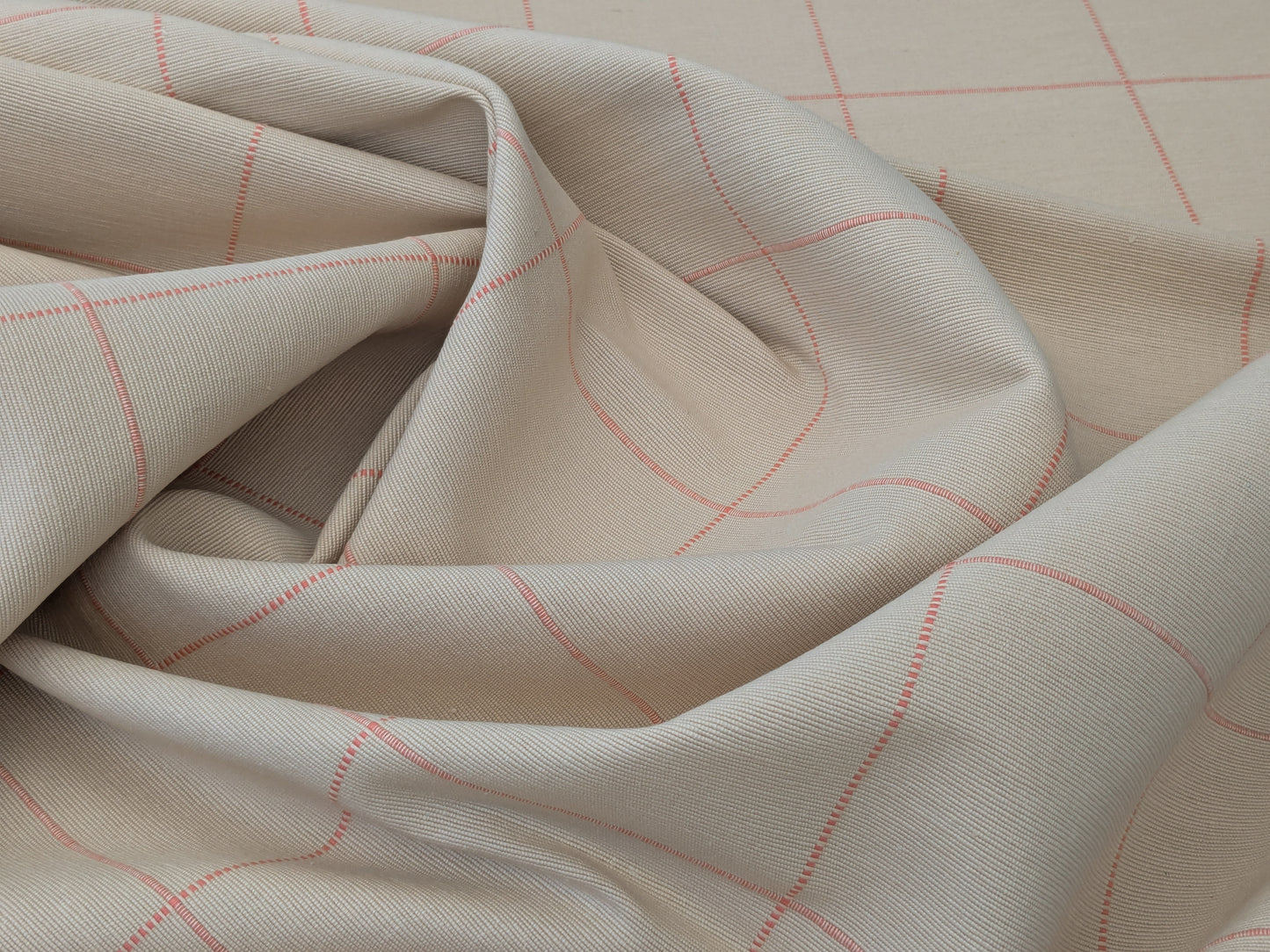 Scalamandre William Check Coral on Beige Red Cotton Reversible Plaid Check - by the yard