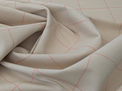 Scalamandre William Check Coral on Beige Red Cotton Reversible Plaid Check - by the yard